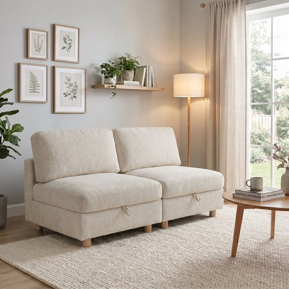 Modular sectional sofa seat, convertible sofa with storage, multifunctional folding fabric sofa set, 2 seater sofa (Beige)