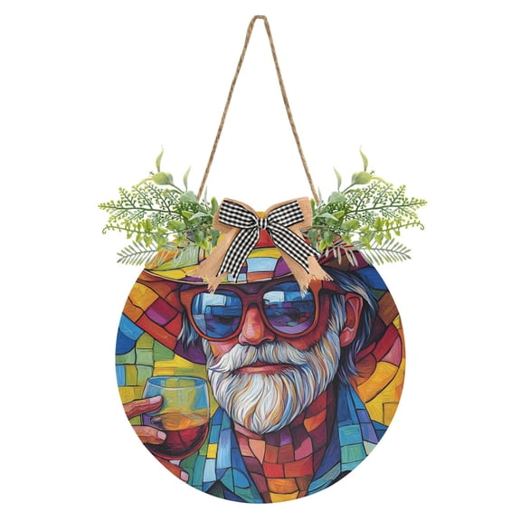 Module Composed Of People Front Door Porch Decoration Hanging Sign with Artificial Green Plants and Bow for Home Outdoor Indoor