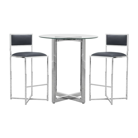 Modus Amalfi 3PC 32" Round Bar Glass Table & 2 X-Base Stool Set- Cobalt