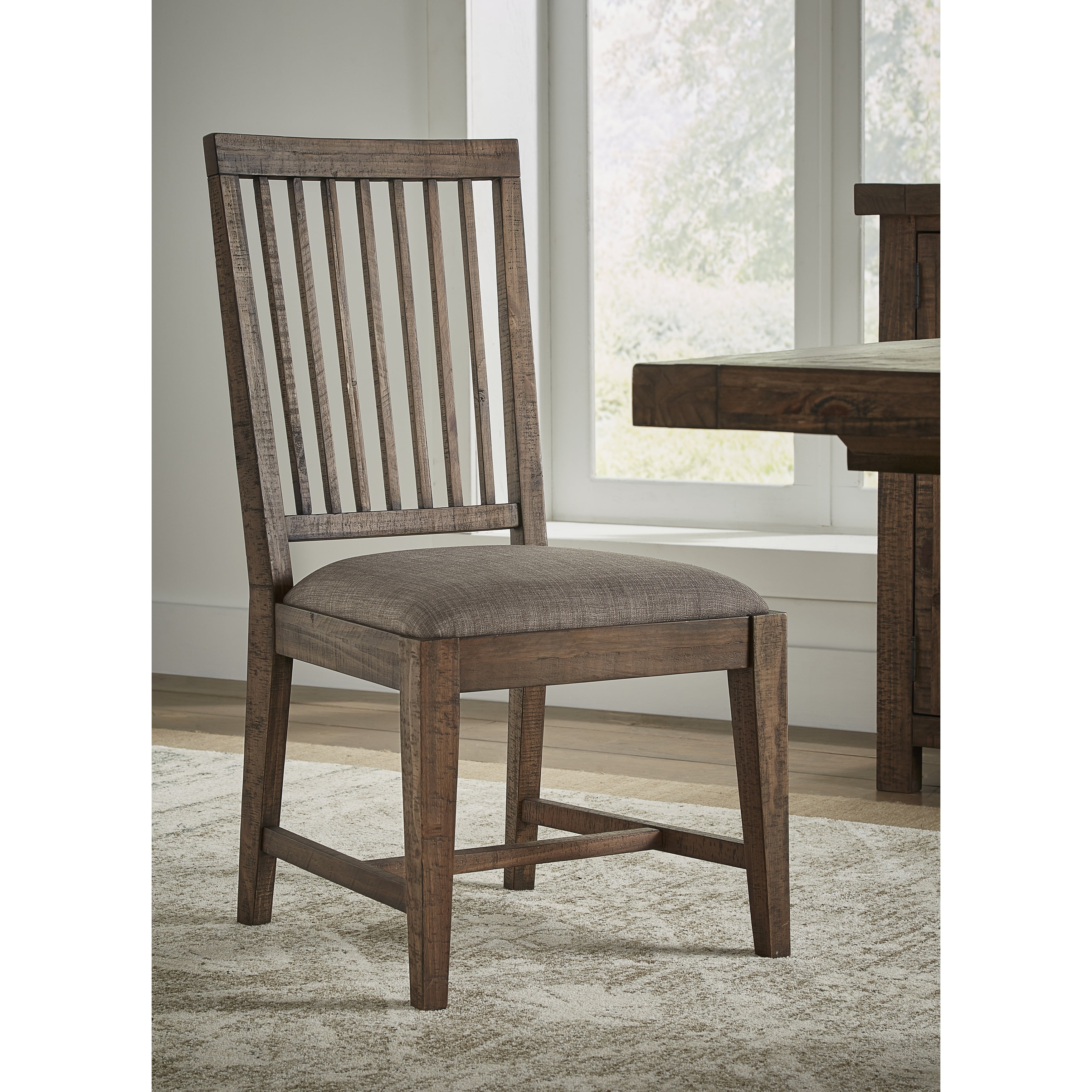 Roughhewn Pine Wood & Dolphin Gray Linen Upholstered Side Chair