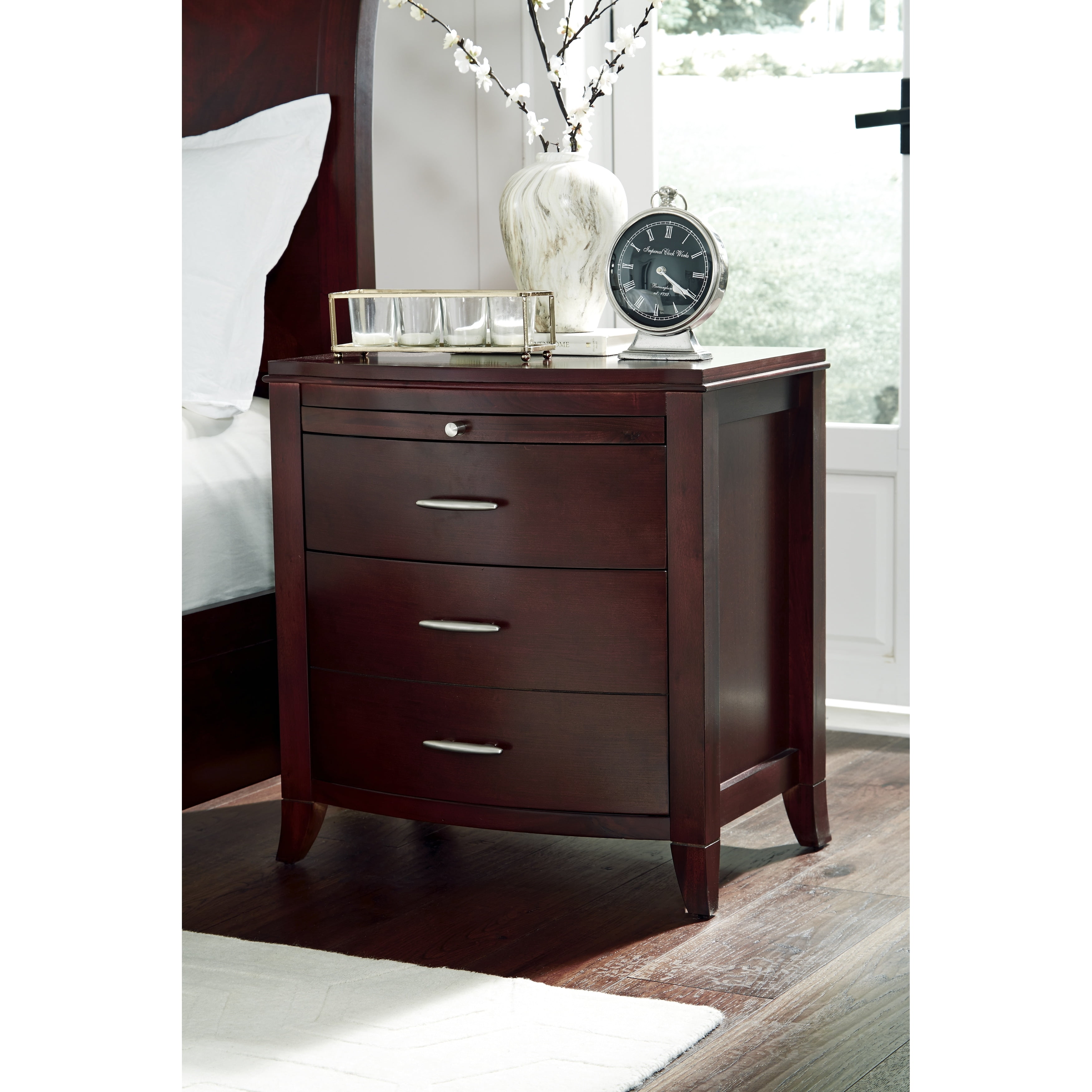 Mahogany and Cherry Wood 2-Drawer Nightstand with Charging Station