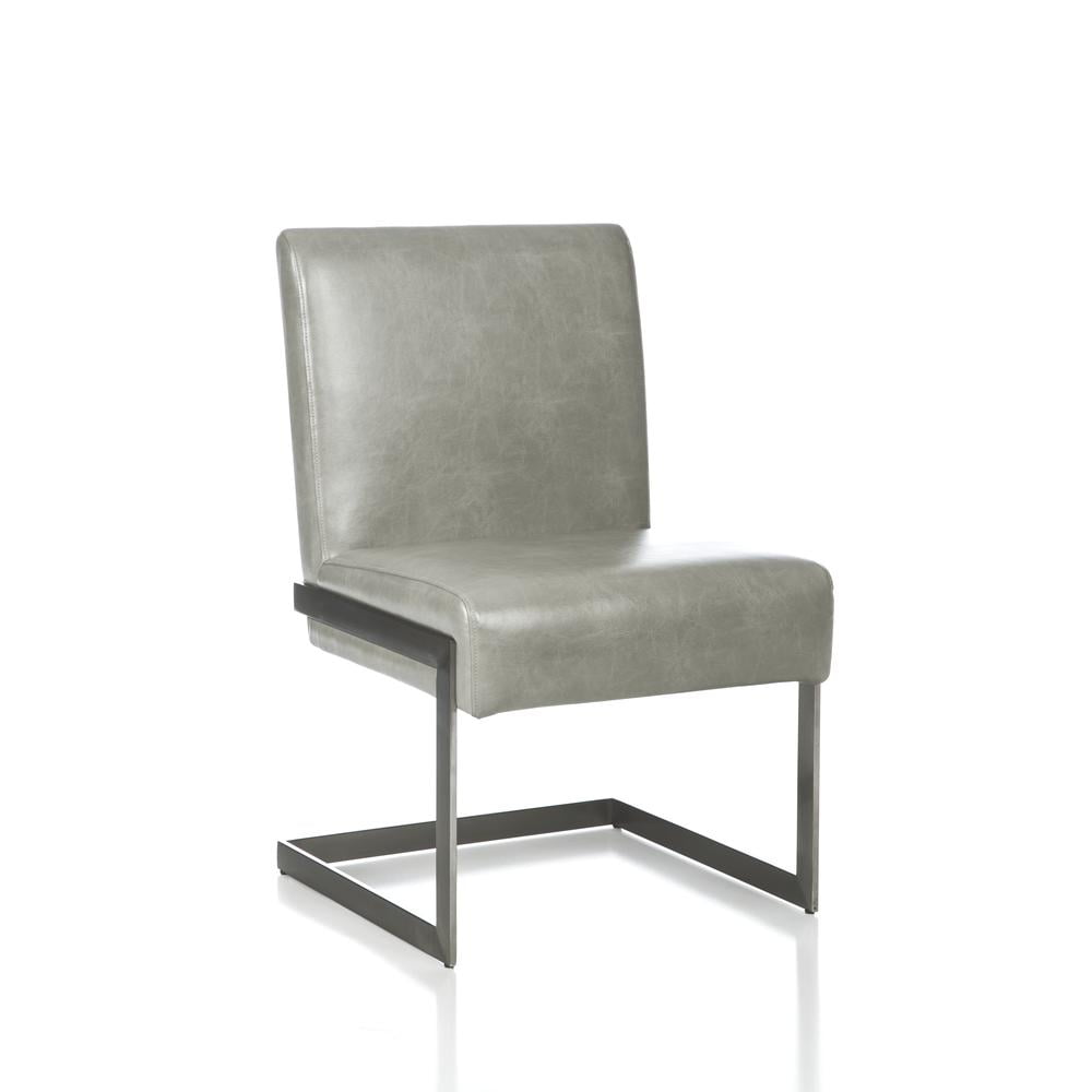 Gray Faux Leather Upholstered Side Chair with Metal Base