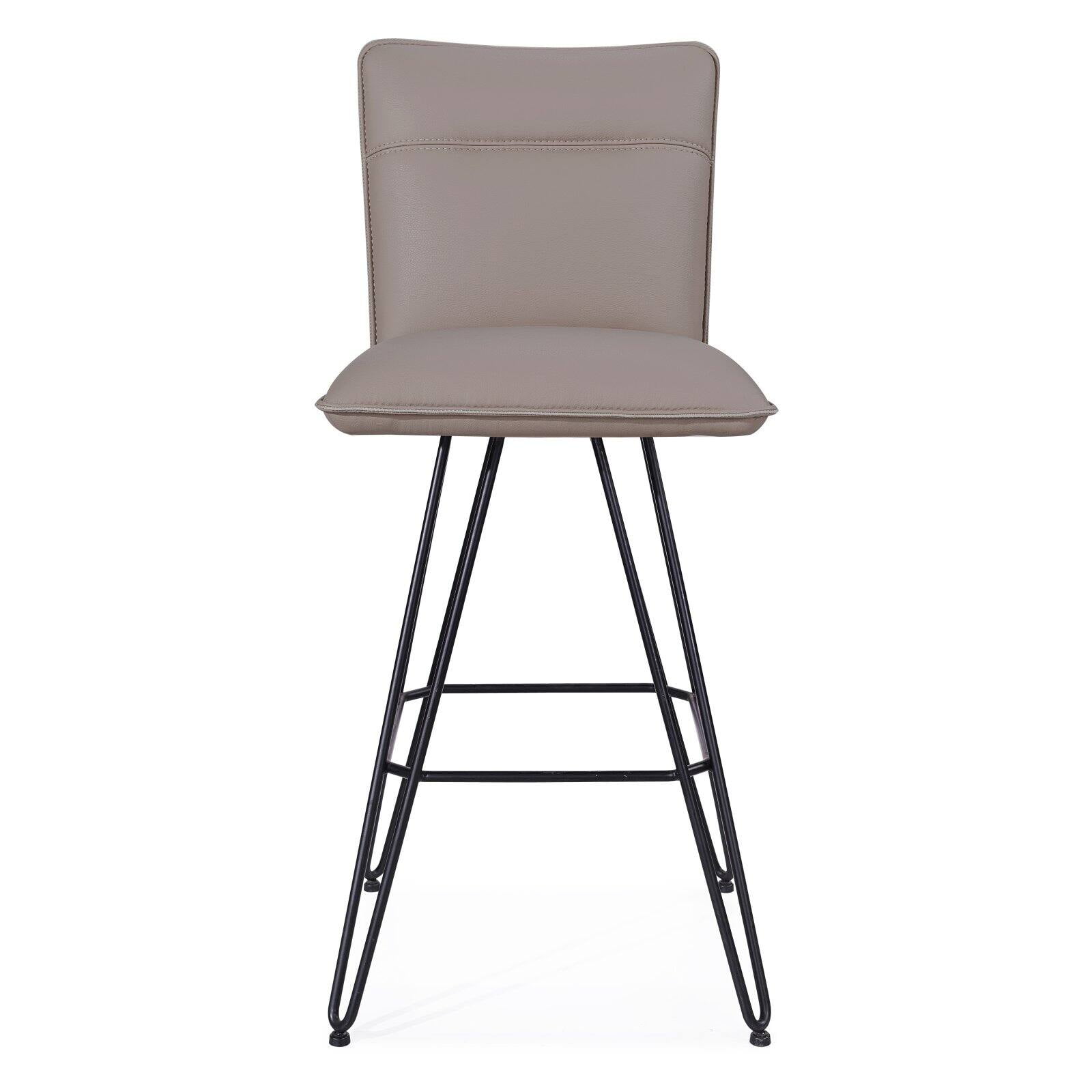 Taupe Synthetic Leather Swivel Bar Stool with Steel Hairpin Legs