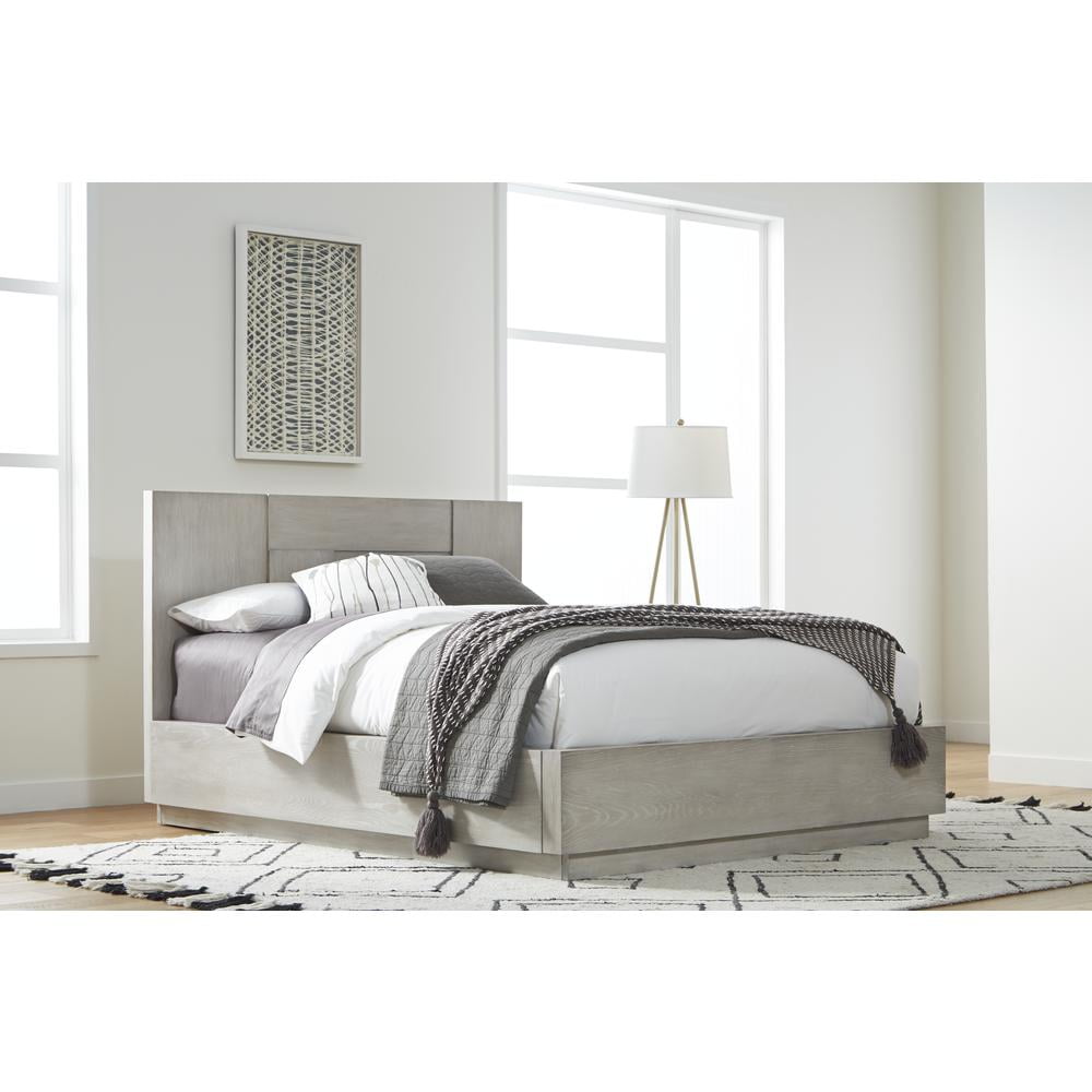 Cotton Gray Queen Wood Panel Bed with Drawer