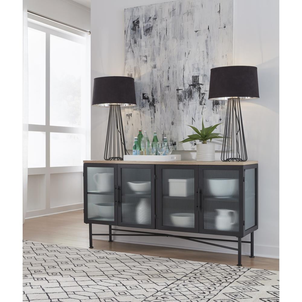 Modus Furniture Aere Four Door Ribbed Glass, Metal and Wood Sideboard ...