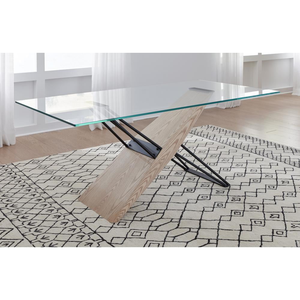 Aere Natural Ash and Black Glass Rectangular Dining Table