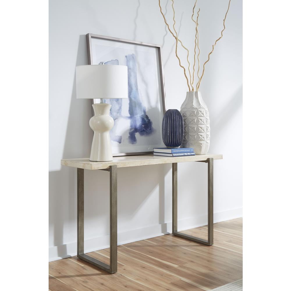 Natural Travertine Console Table with Bronze Metal Base
