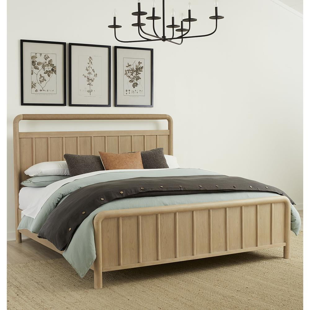 Modus Furniture Camden Shiplap Oak Wood Platform Bed in Chai