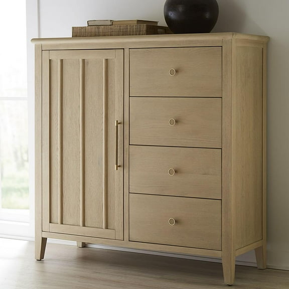Modus Furniture Camden Six Drawer One Door Oak Wood Chest in Chai
