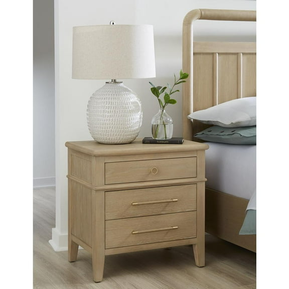 Modus Furniture Camden Three Drawer Oak Wood Nightstand in Chai