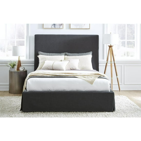 Modus Furniture Cheviot Cal King Upholstered Skirted Storage Panel Bed in Iron