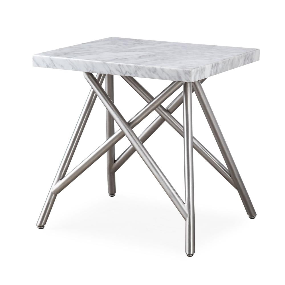 Coral White Marble and Stainless Steel End Table
