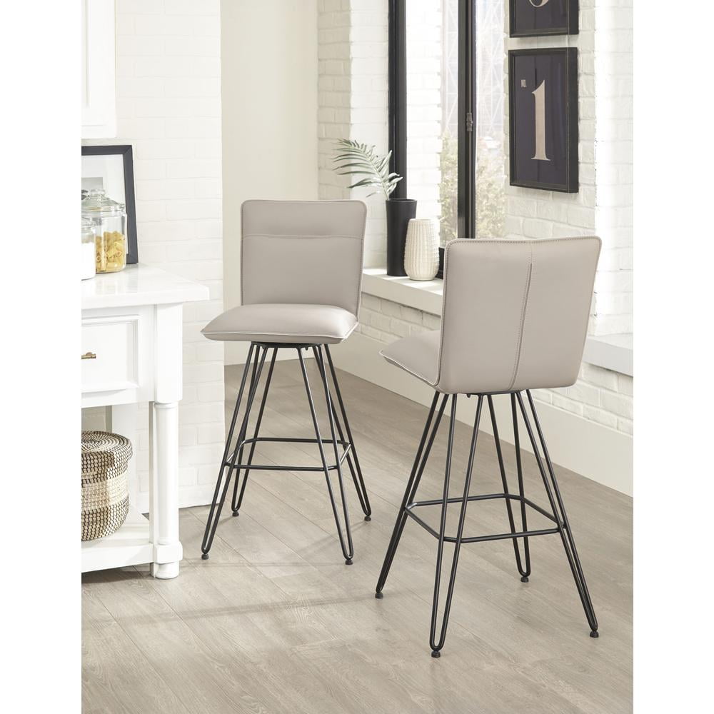 Taupe Synthetic Leather Swivel Bar Stool with Steel Hairpin Legs
