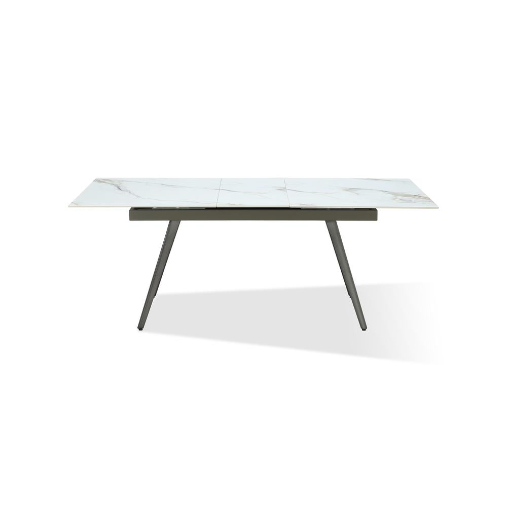 Extendable White Marble Sintered Stone Dining Table with Gunmetal Steel Legs