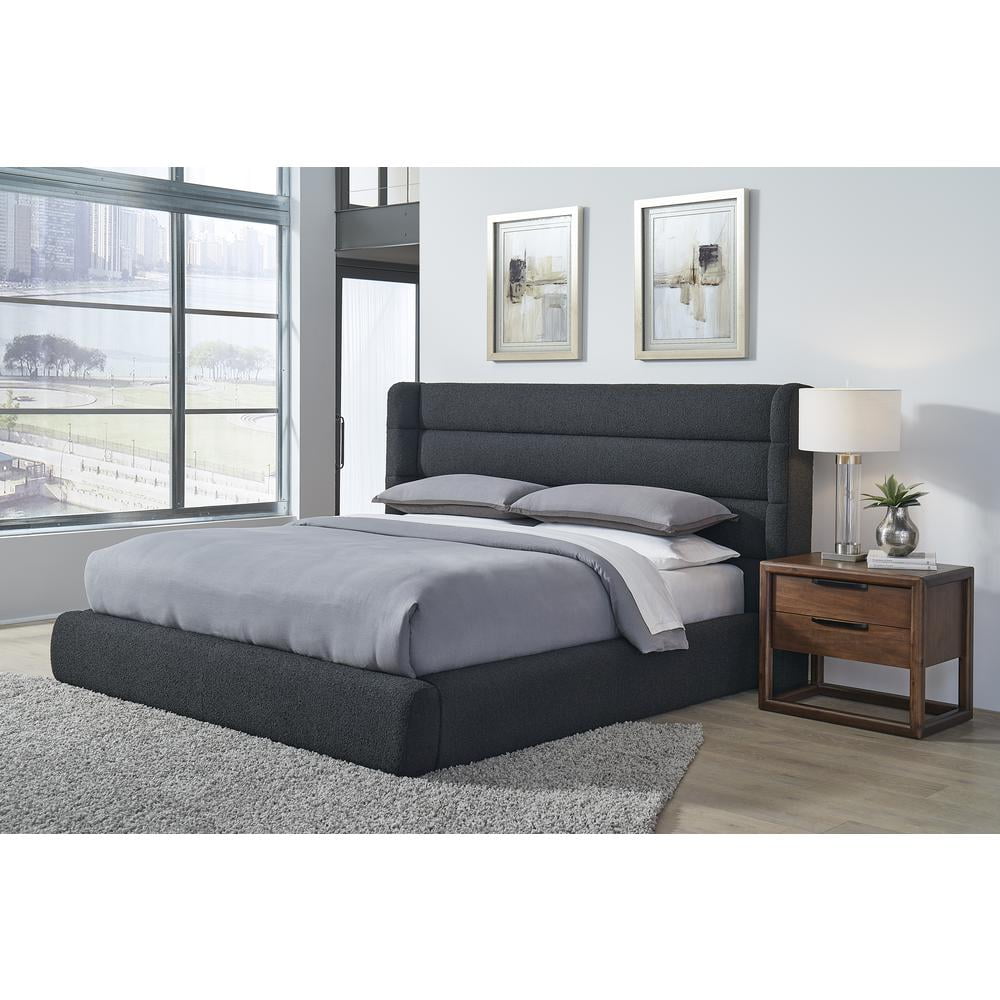 Frank Full-Size Charcoal Boucle Upholstered Wingback Platform Bed