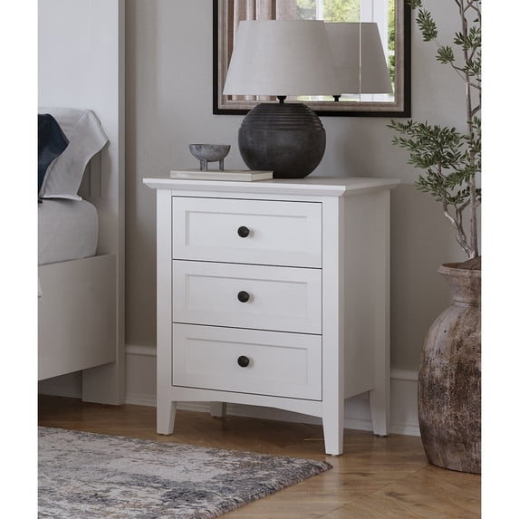 Modus Furniture Grace Three Drawer Nightstand in Snowfall White