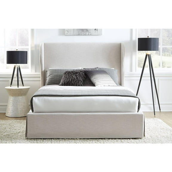 Modus Furniture Hera Skirted Footboard Storage Panel Bed in Oatmeal