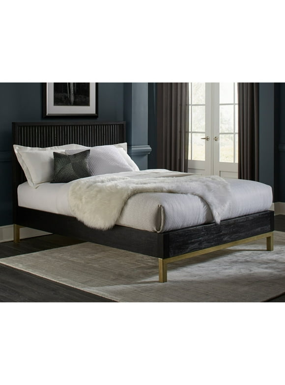 Modus Furniture Kentfield Solid Wood Platform Bed in Black Drifted Oak