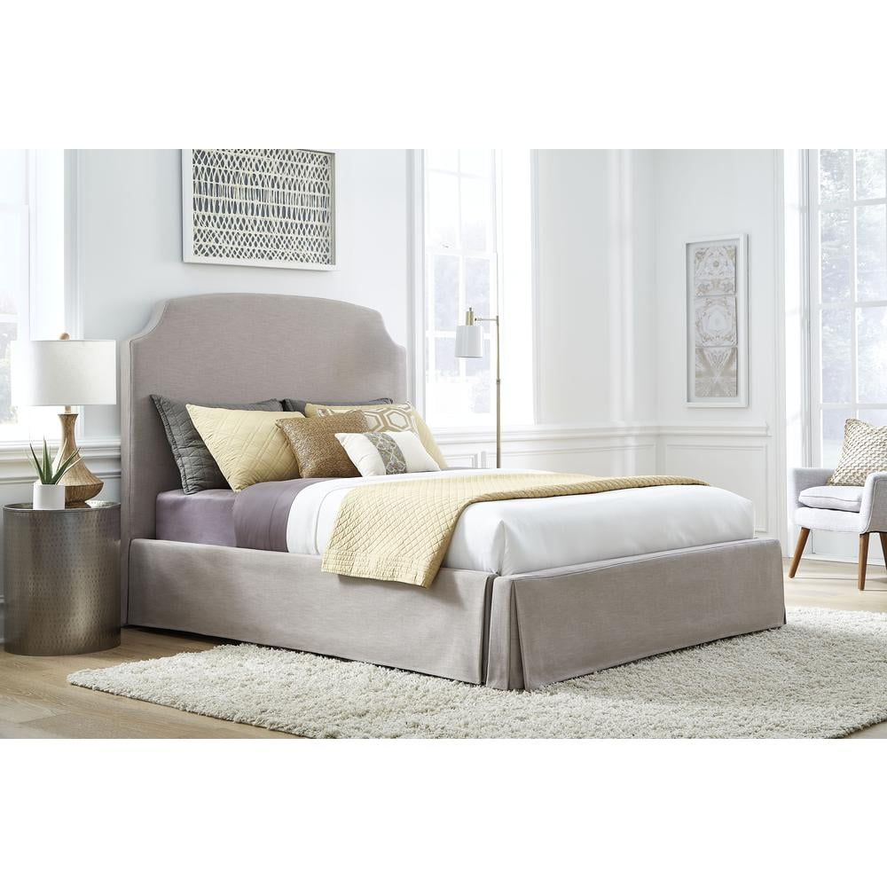California King Wheat Upholstered Skirted Panel Bed with Headboard