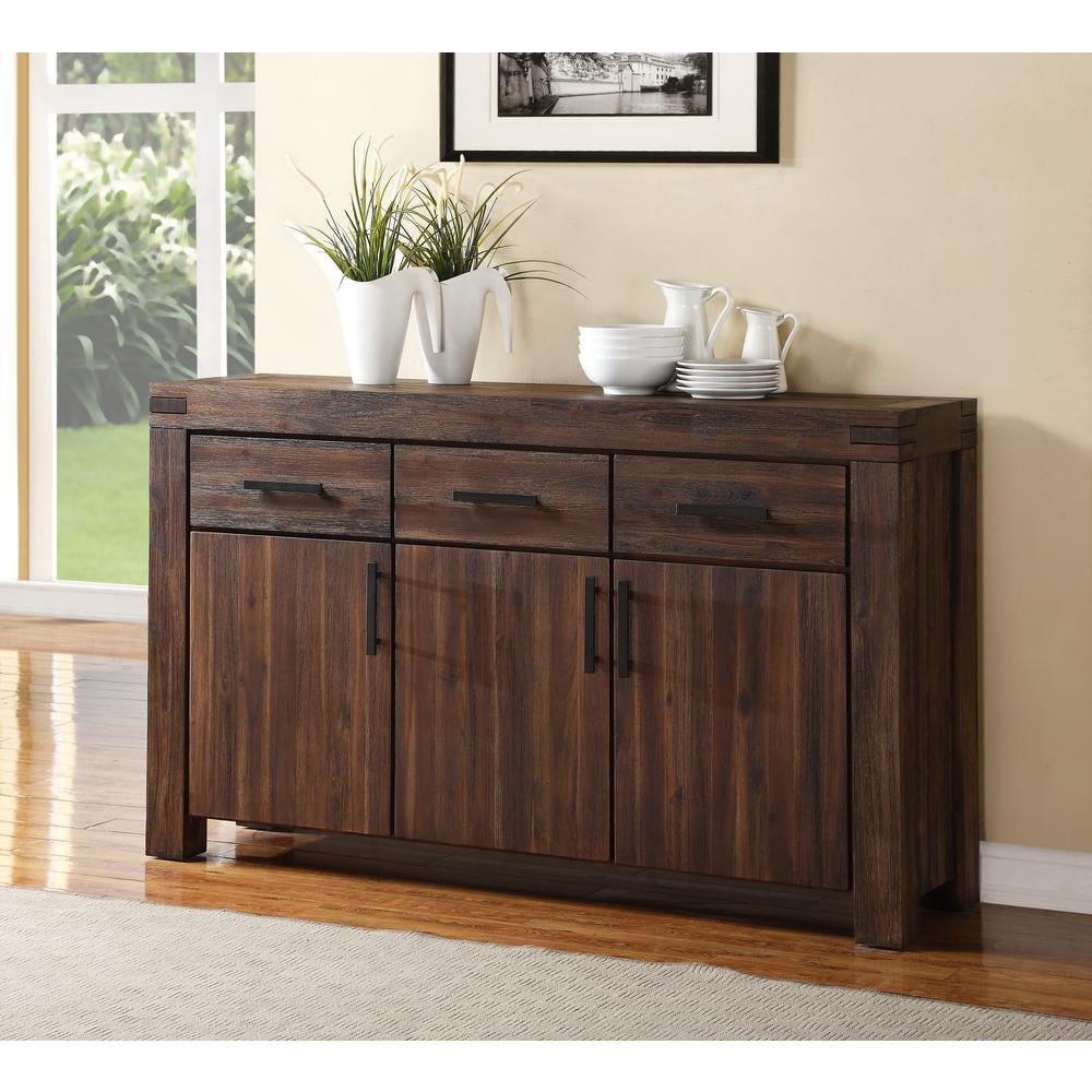 Brick Brown Acacia Solid Wood Sideboard with Vintage Finish