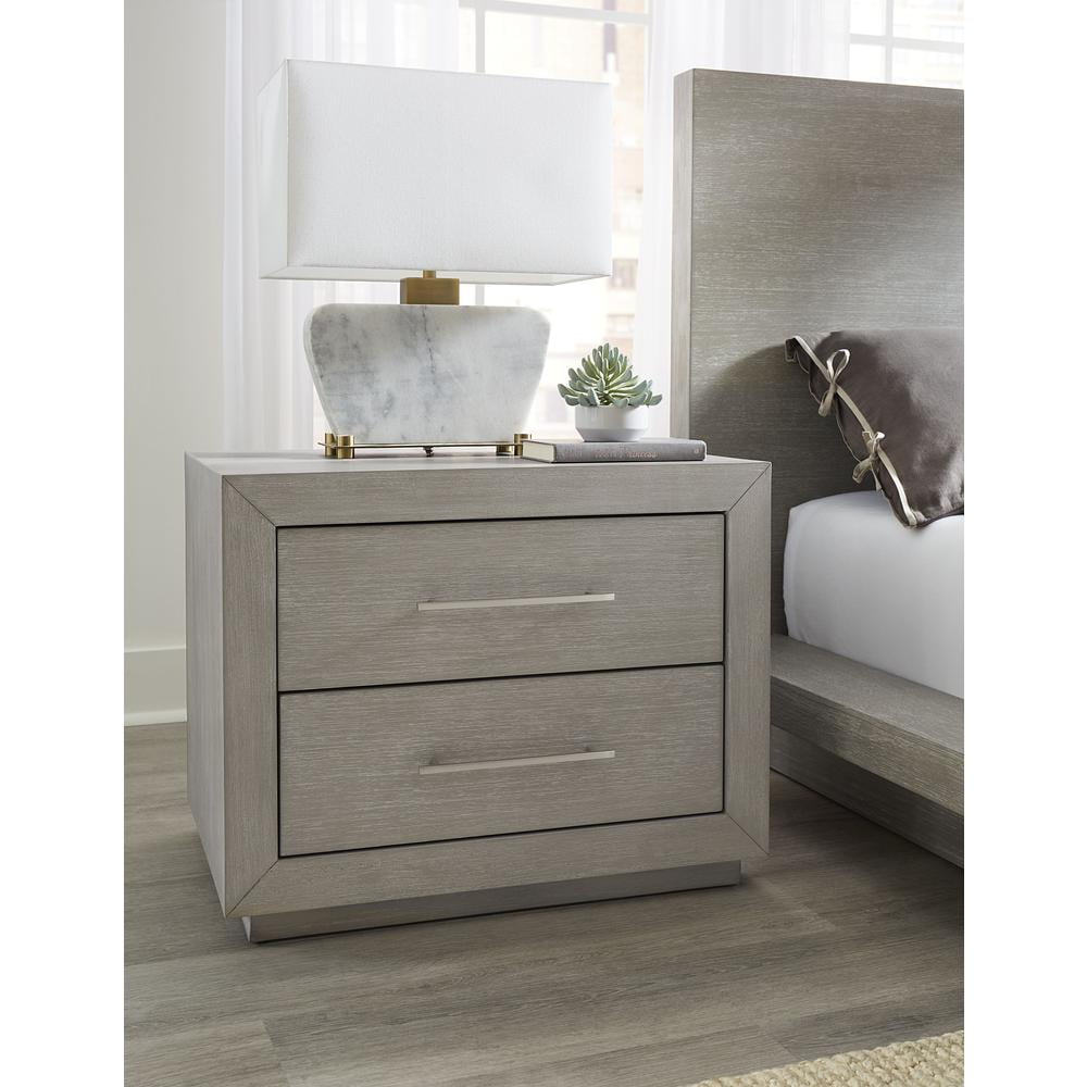 Melbourne Light Gray Acacia Wood 2 Drawer Nightstand with USB Charger
