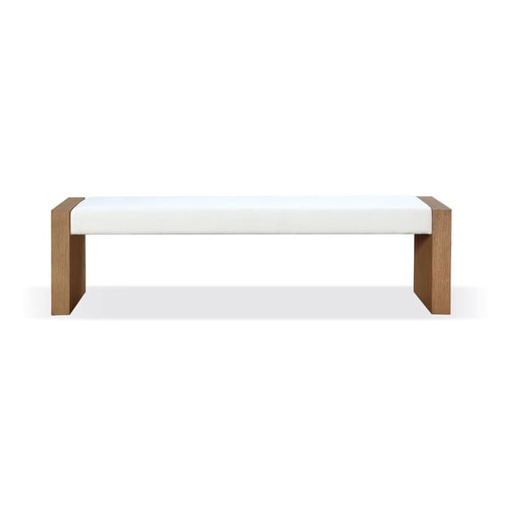 Modus Furniture One Modern Coastal Slab Leg Upholstered Dining Bench in White Oak
