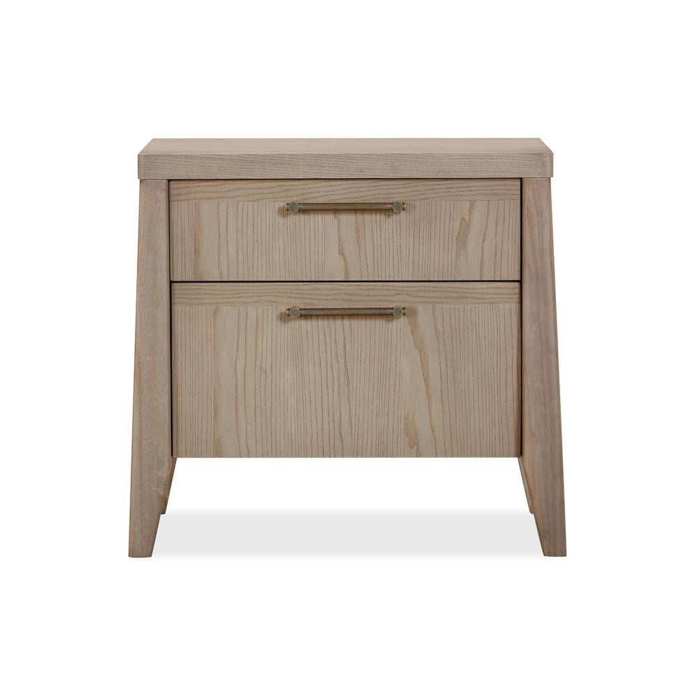 Sumire Ginger Ash Wood 2-Drawer Nightstand with Integrated Power Strip