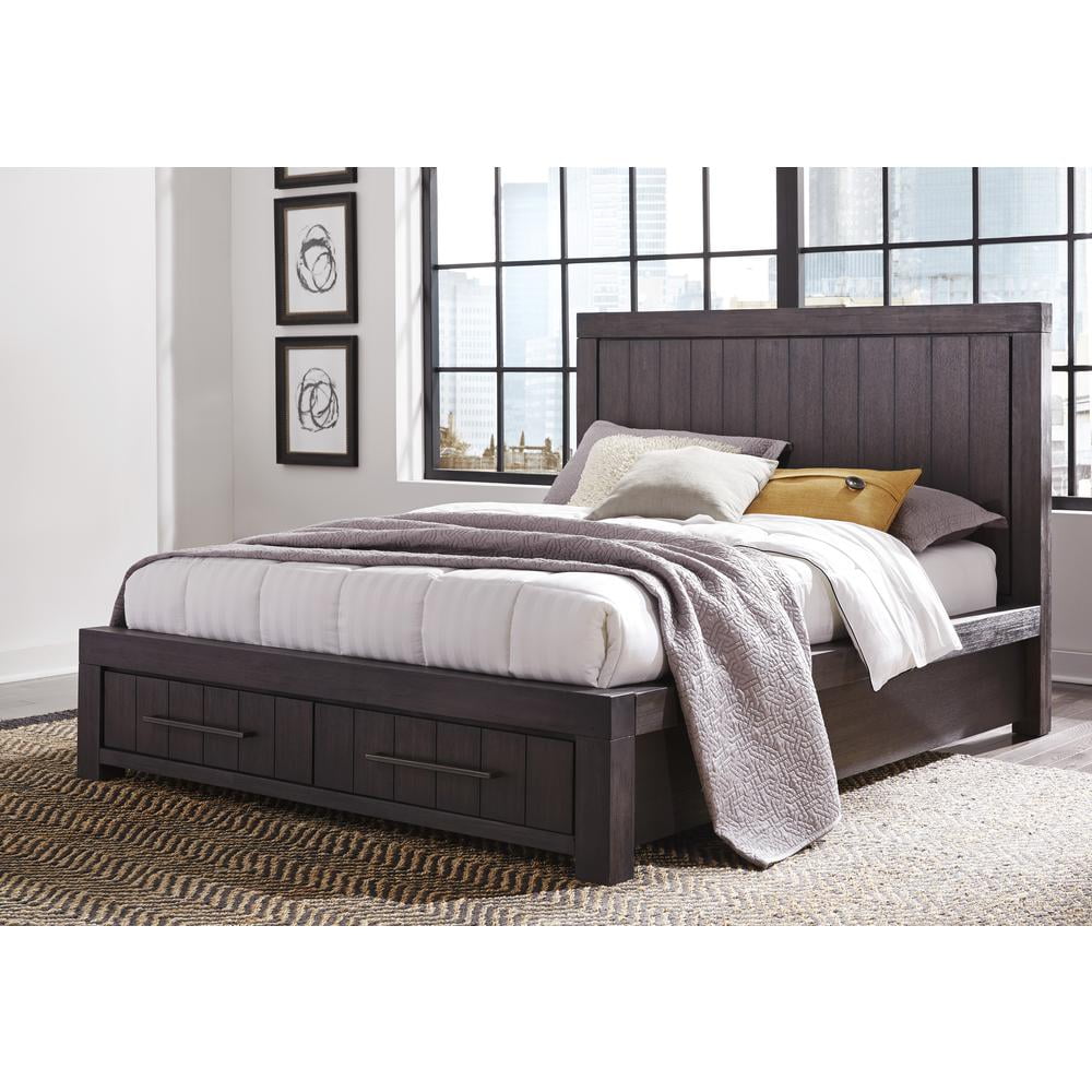 Basalt Gray Queen Solid Wood Storage Bed with Drawers