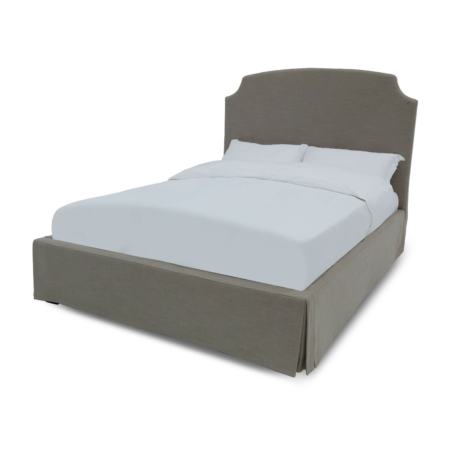 California King Wheat Upholstered Skirted Panel Bed with Headboard