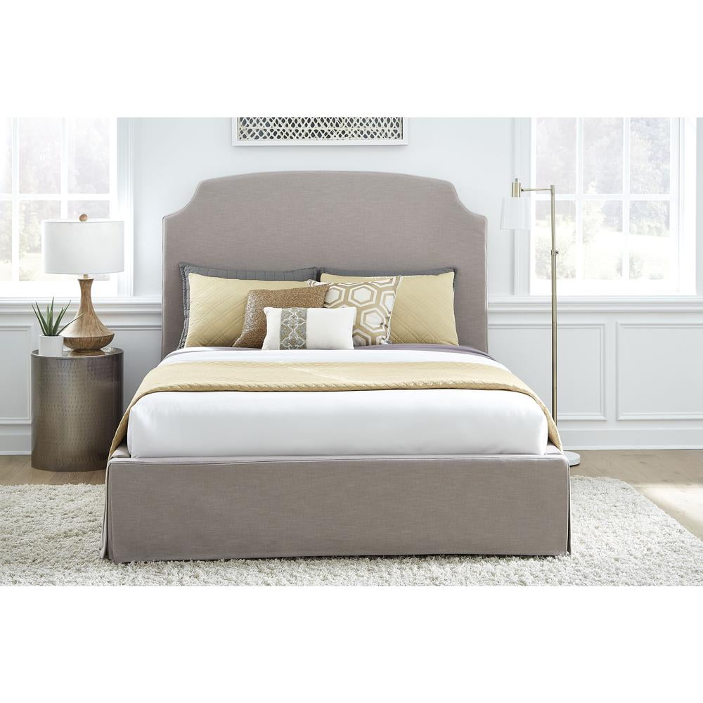 Wheat Full Upholstered Skirted Storage Panel Bed with Headboard