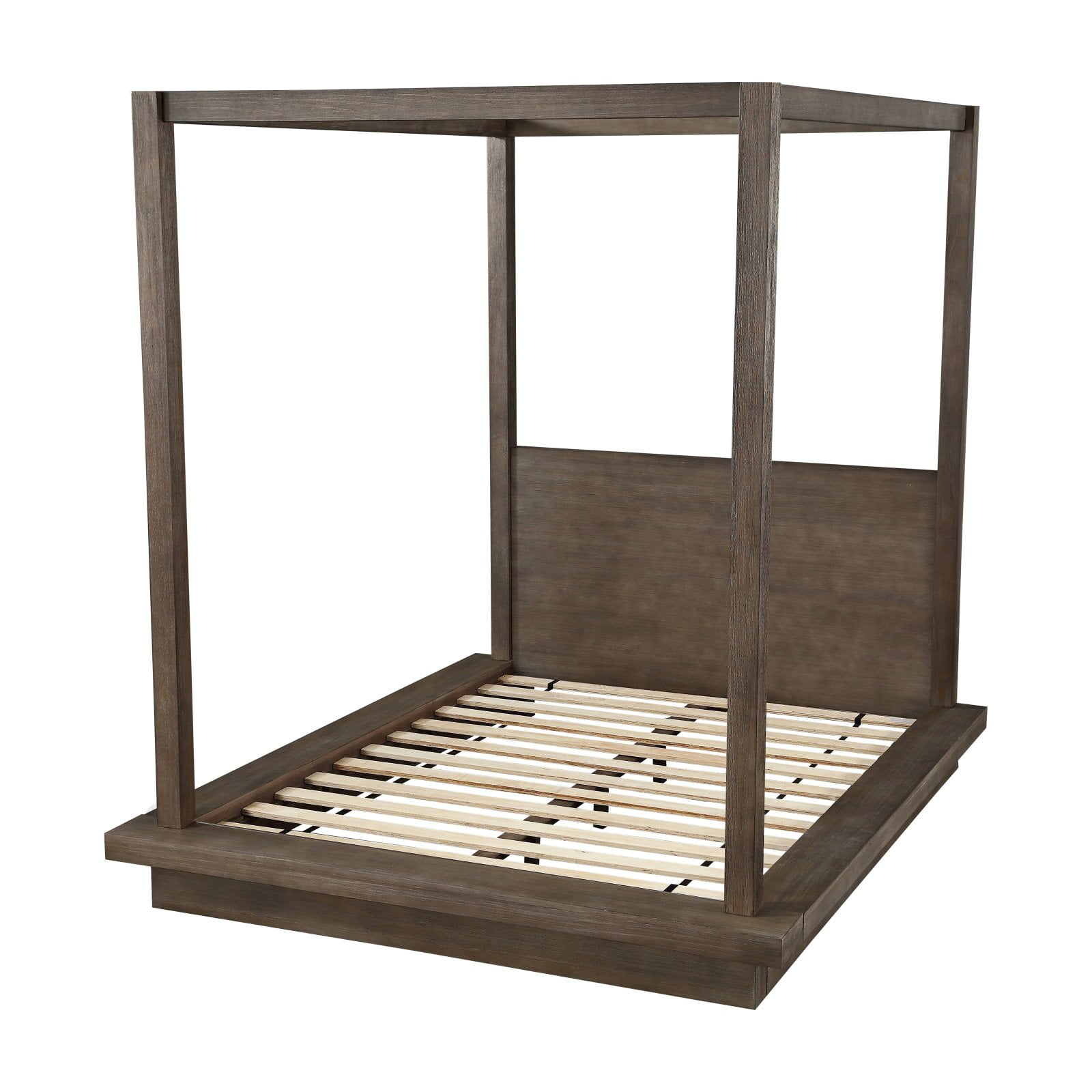 Rustic Dark Pine California King Platform Bed with Headboard Drawer