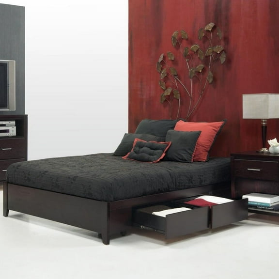 Modus Nevis 5 Piece Queen Platform Storage Bed Set With 2 Nightstand, Espresso