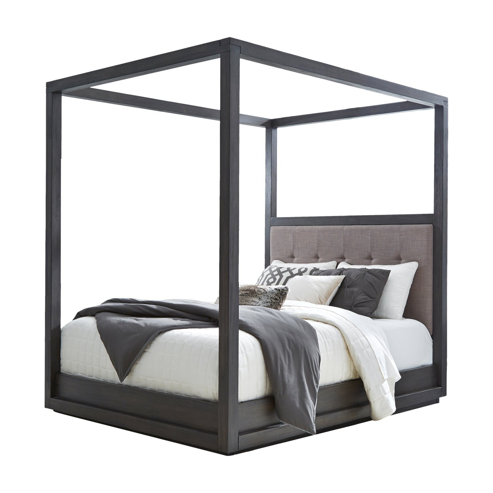 Distressed Basalt Gray and Dolphin King Canopy Bed with Nickel Accents