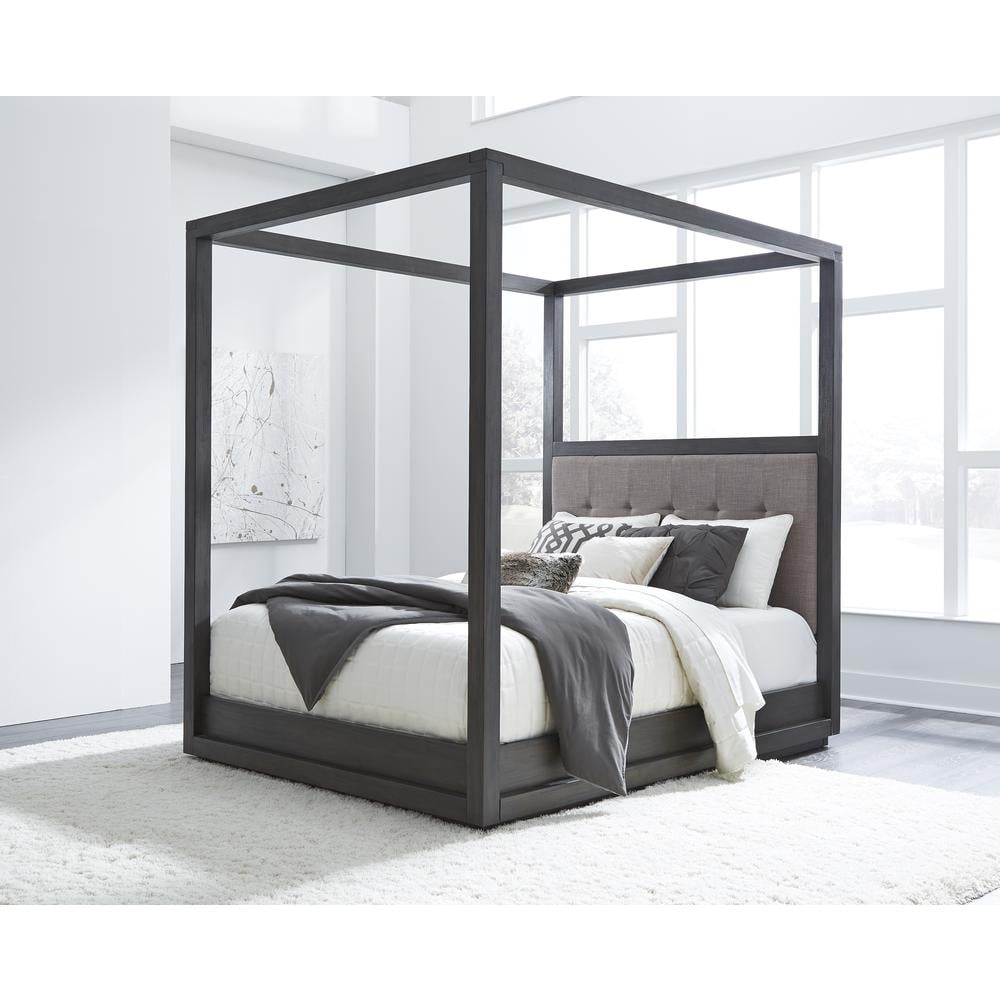 Distressed Basalt Gray and Dolphin King Canopy Bed with Nickel Accents