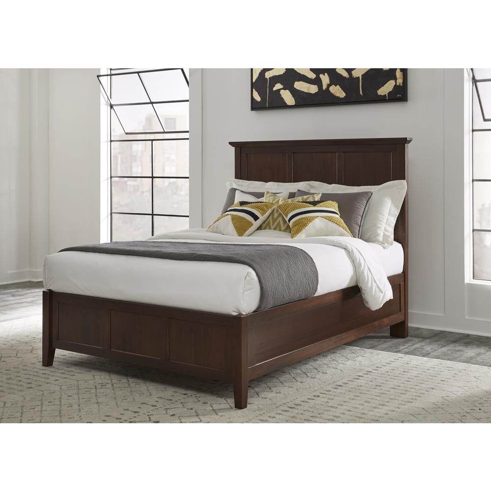 Transitional Cherry Mahogany Queen Panel Bed with Storage Drawers