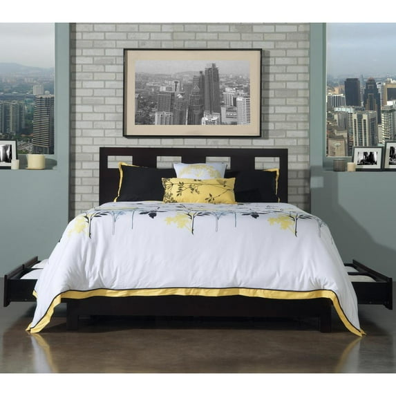 Modus Riva Queen Solid Wood Panel Platform Storage Bed in Espresso
