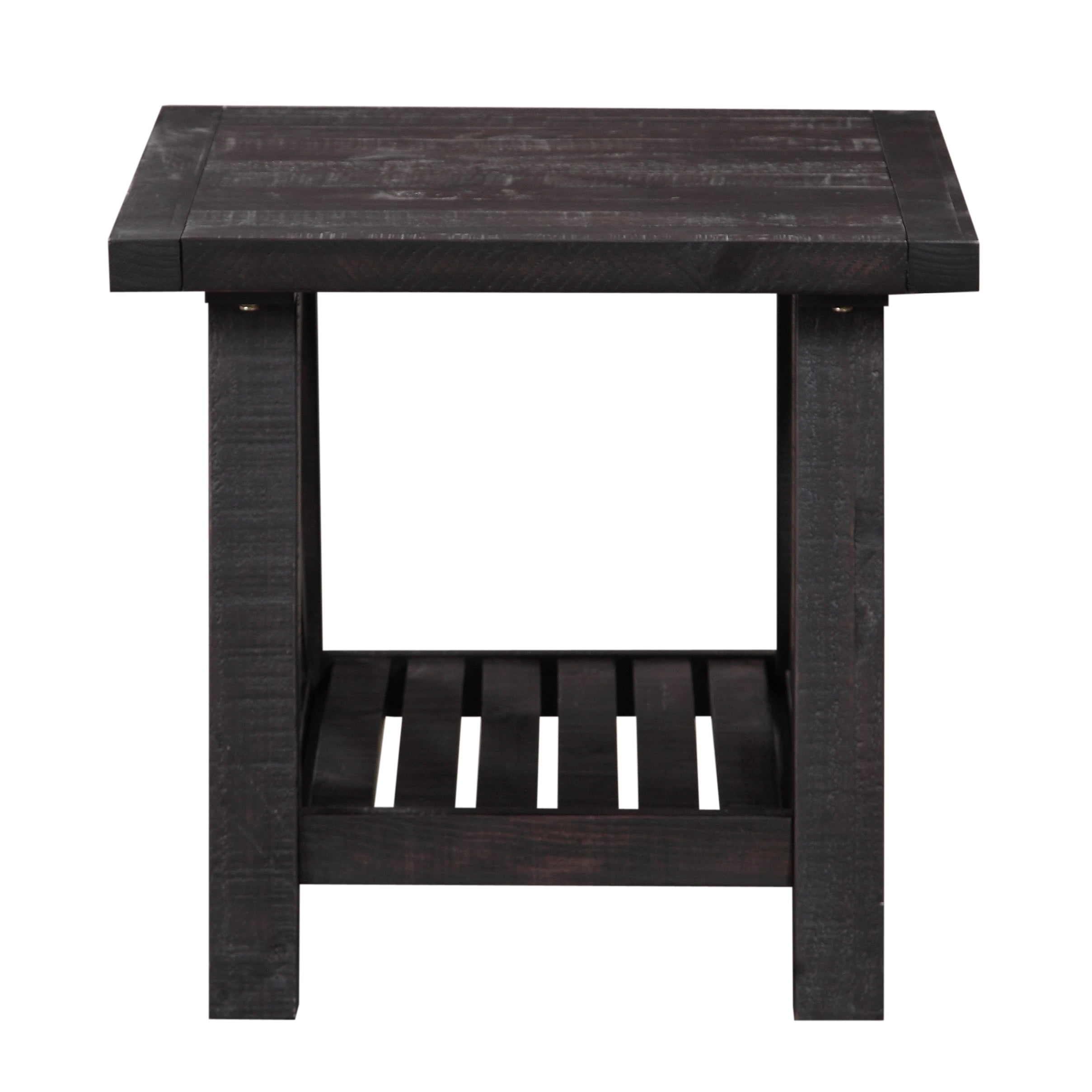 Yosemite Dark Gray Solid Wood Side Table with Shelf