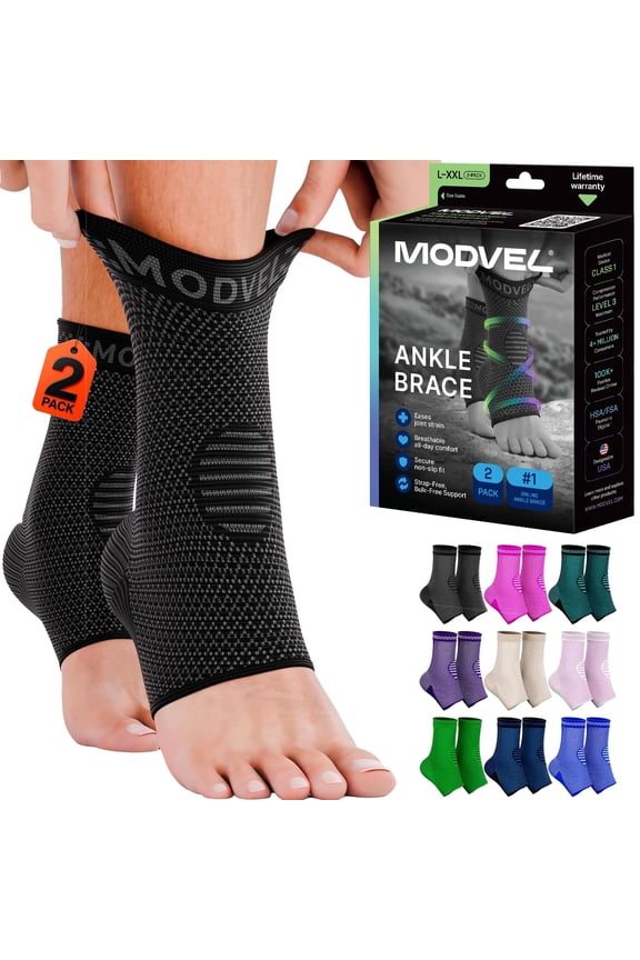 Ankle Brace Without Strap Black, Large, (2 Pack)