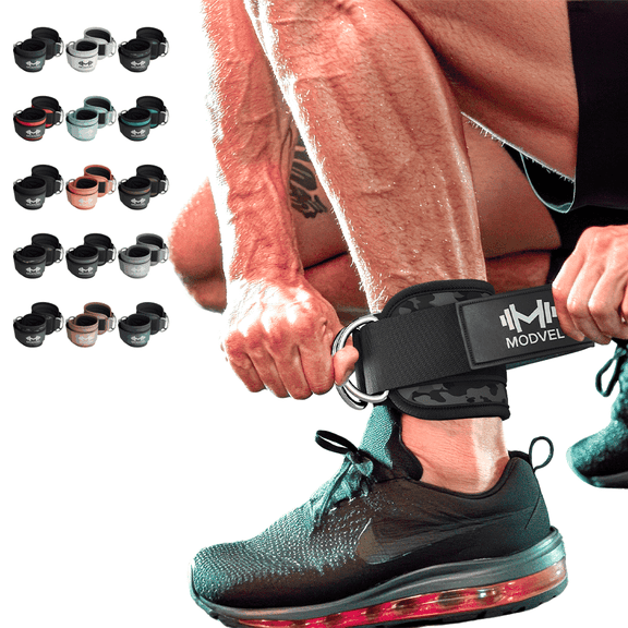 MODVEL Ankle Straps for Cable Machines - Adjustable, Comfortable Gym Accessories for Strength Training, Weightlifting, and Injury Recovery - Durable Padded Support for Men & Women PAIR-ARMY/BLACK