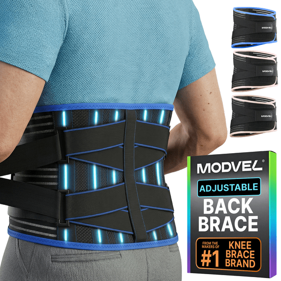 Modvel Back Brace for Lower Back Pain Women and Men � Lumbar Support Belt for Sciatica, Herniated Disc, Muscle Strain � Adjustable Breathable Work Brace with 6 Stays � Support for Posture