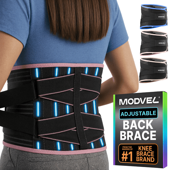 Modvel Back Brace for Lower Back Pain Women and Men � Lumbar Support Belt for Sciatica, Herniated Disc, Muscle Strain � Adjustable Breathable Work Brace with 6 Stays � Support for Posture