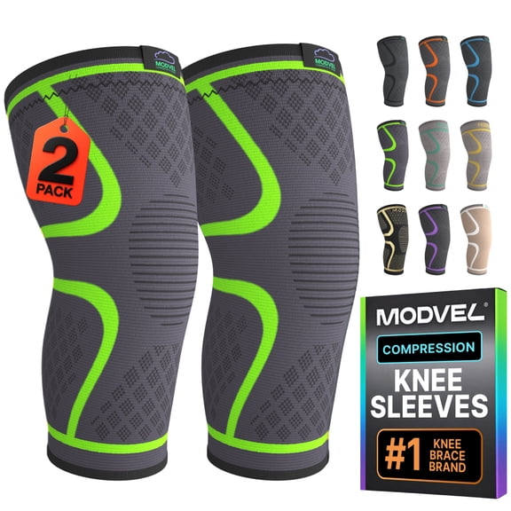 Modvel Compression Knee Brace - 2 Pack for Running Knee Pain, Knee Support Compression Sleeve, or Meniscus Tear ACL & Arthritis Pain Relief