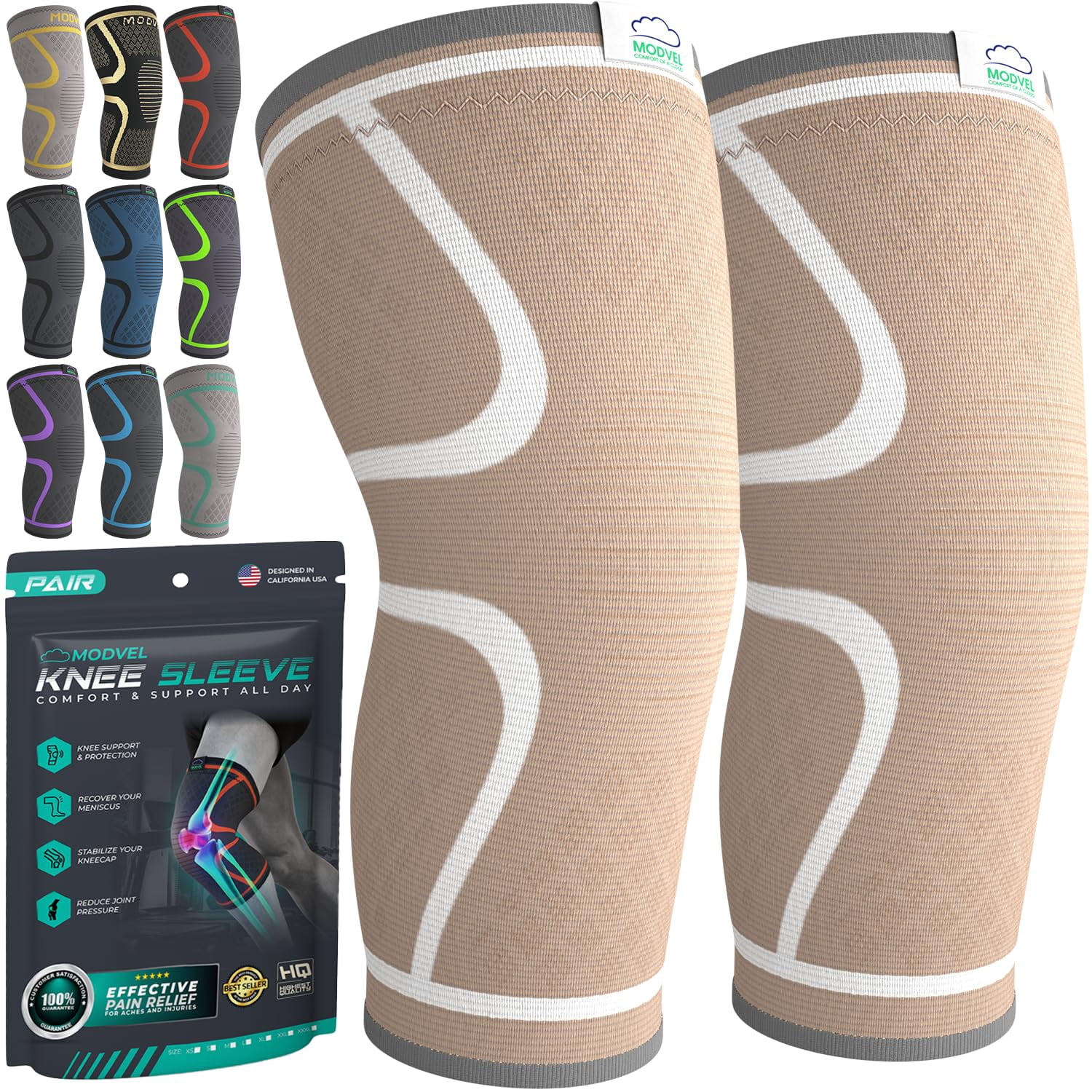 Compression Knee Sleeve 2 Pack - Herb-Infused Support For Knee Pain, Arthritis, Sports, Breathable & Durable, Sizes S/M