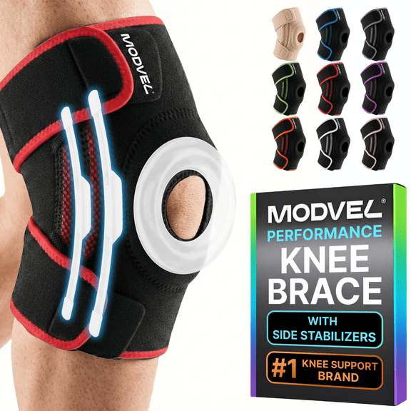 Modvel Knee Brace with Side Stabilizers & Patella Gel Pads for Pain Relief and Joint Support Breathable, Non-Slip Compression Sleeve for Men & Women, Arthritis, Meniscus, ACL Recovery