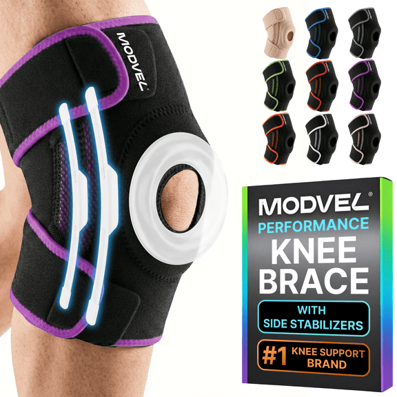 Modvel Knee Brace with Side Stabilizers & Patella Gel Pads for Pain Relief and Joint Support Breathable, Non-Slip Compression Sleeve for Men & Women, Arthritis, Meniscus, ACL Recovery