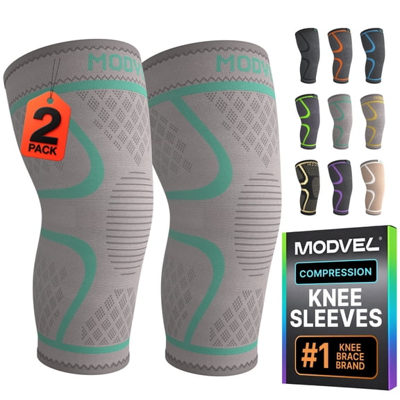 Modvel Compression Knee Brace - 2 Pack for Running Knee Pain, Knee Support Compression Sleeve, or Meniscus Tear ACL & Arthritis Pain Relief