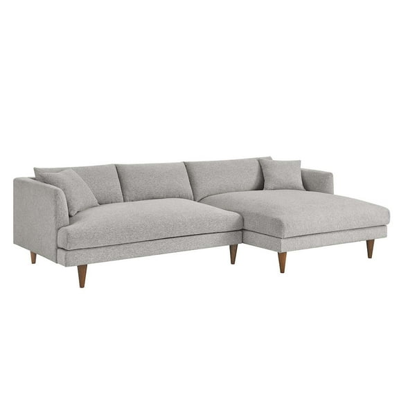 Modway Zoya Right-Facing Down Filled Overstuffed Sectional Sofa in Heathered Weave Light Gray