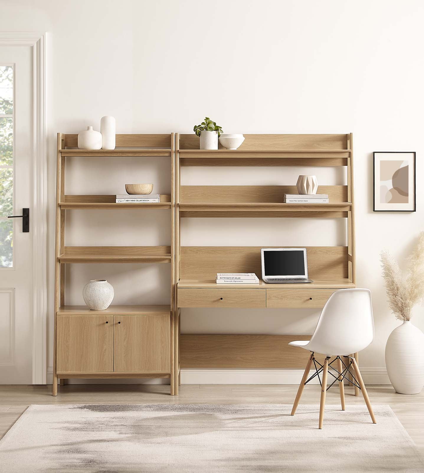 Modway 2-Piece Wood Office Desk and Bookshelf, Wood Oak, 161 lb