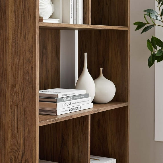 Modway 7 Shelves Mid Century Standard Bookcase, Particleboard Walnut, 31" x 11.5" x 52.5"
