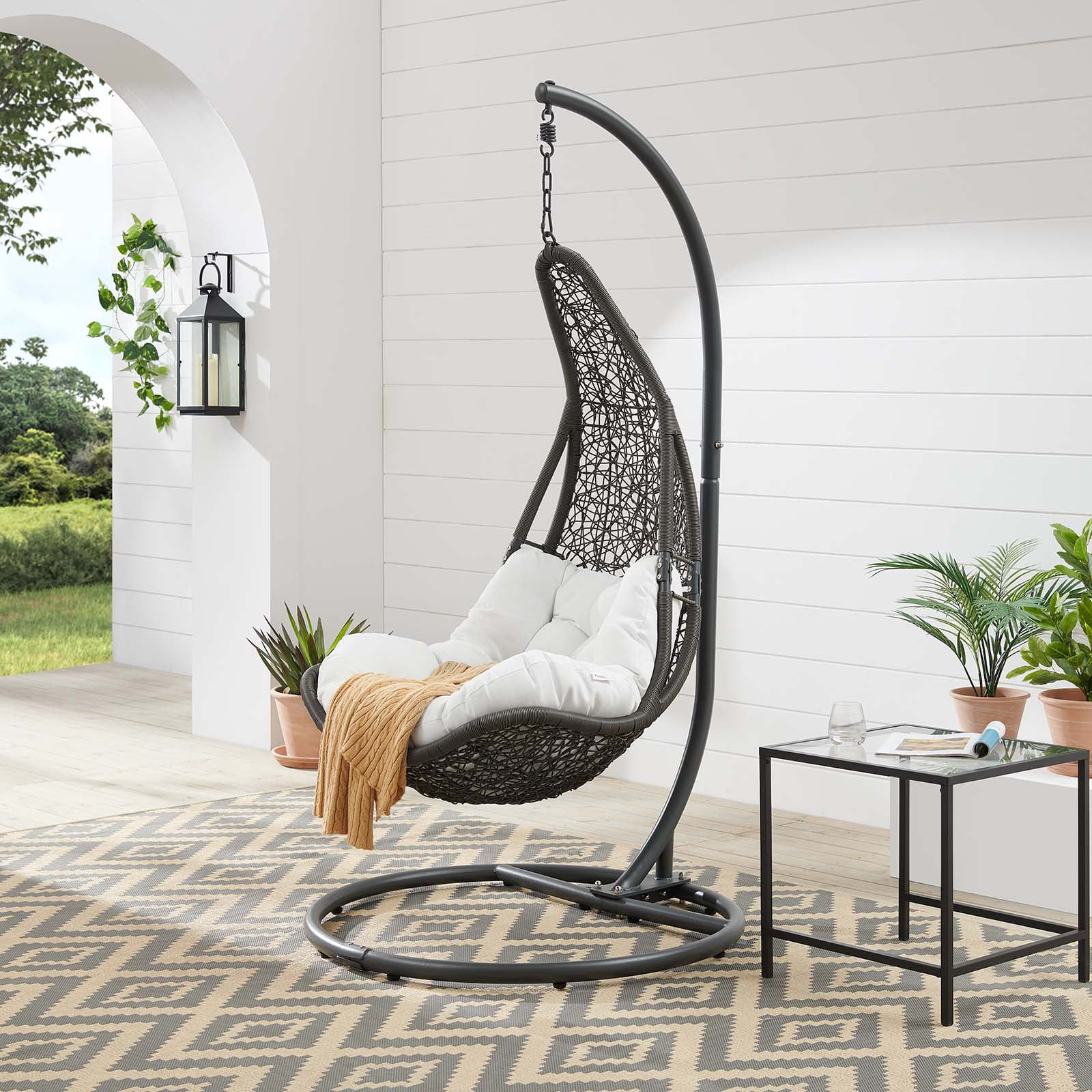 Modway Abate Wicker Rattan Outdoor Patio Swing Chair in Black